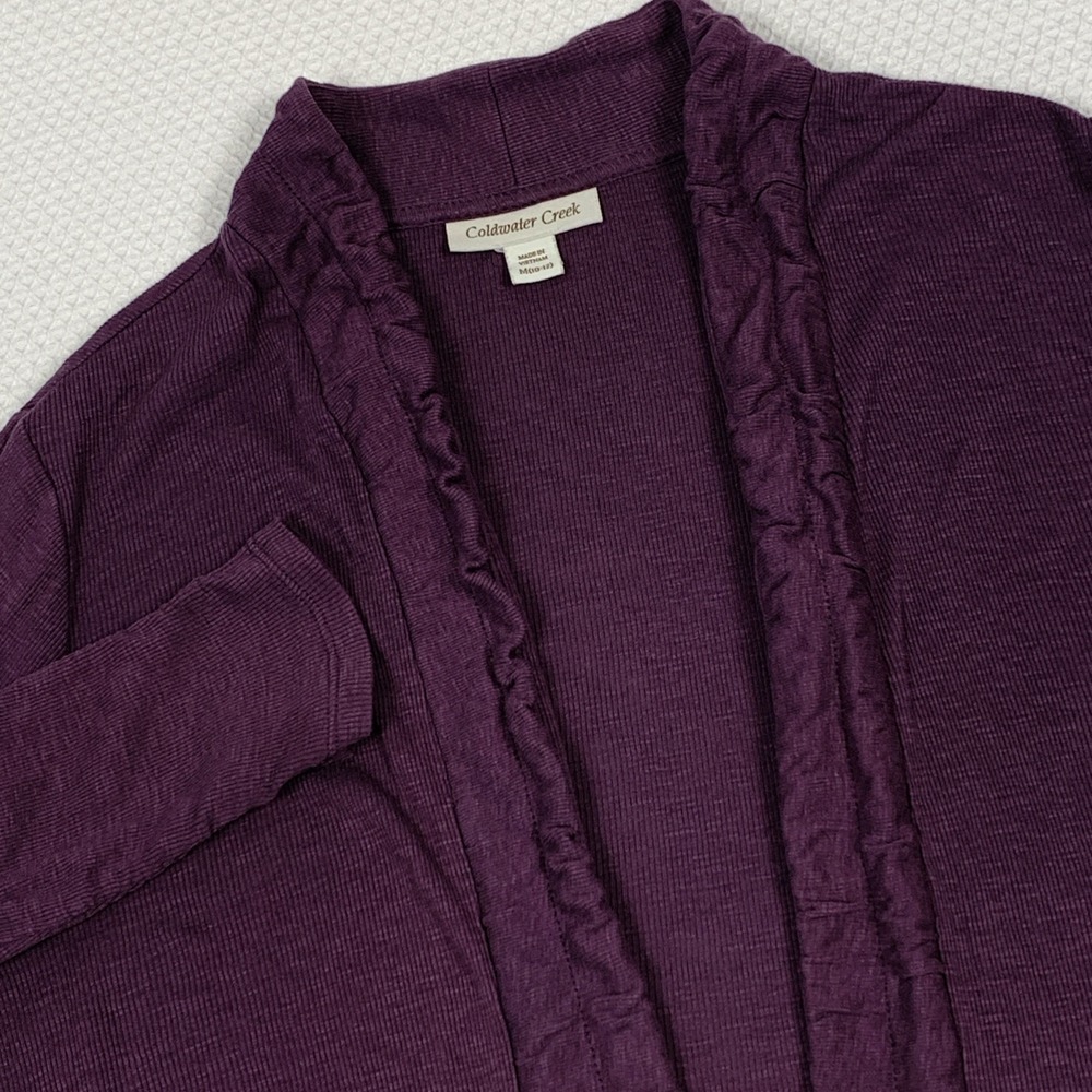 Coldwater Creek Plum Purple Rib Knit Open Front Cardigan Sweater Cotton Blend M